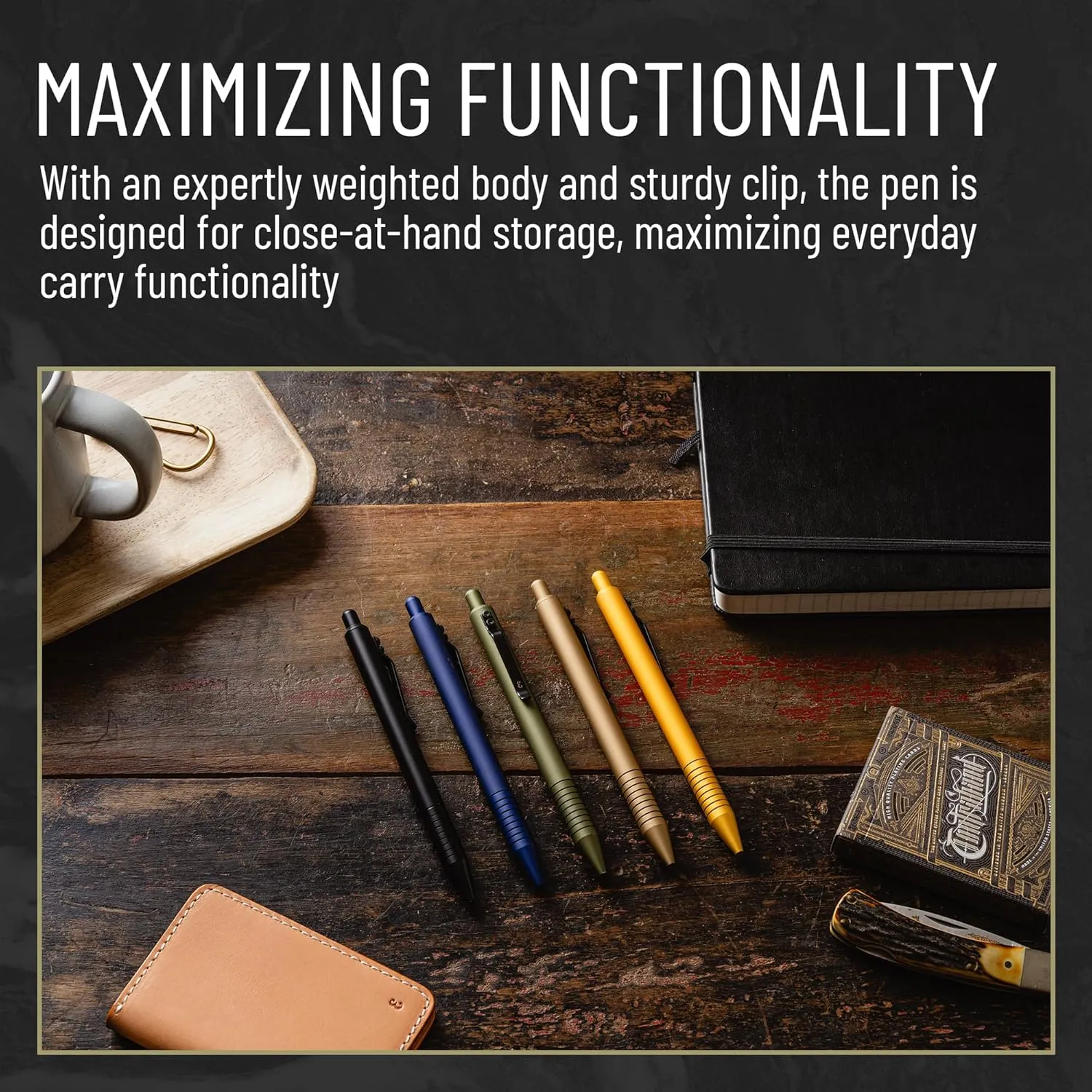 Everyman Military Super Matte Grafton Pen, Pocket-Size Writing Utensil, Luxury EDC Premium and Bold Point Ballpoint Pens, Office Supplies, Fine Point, Smooth Writing Pen with Grooved Grip