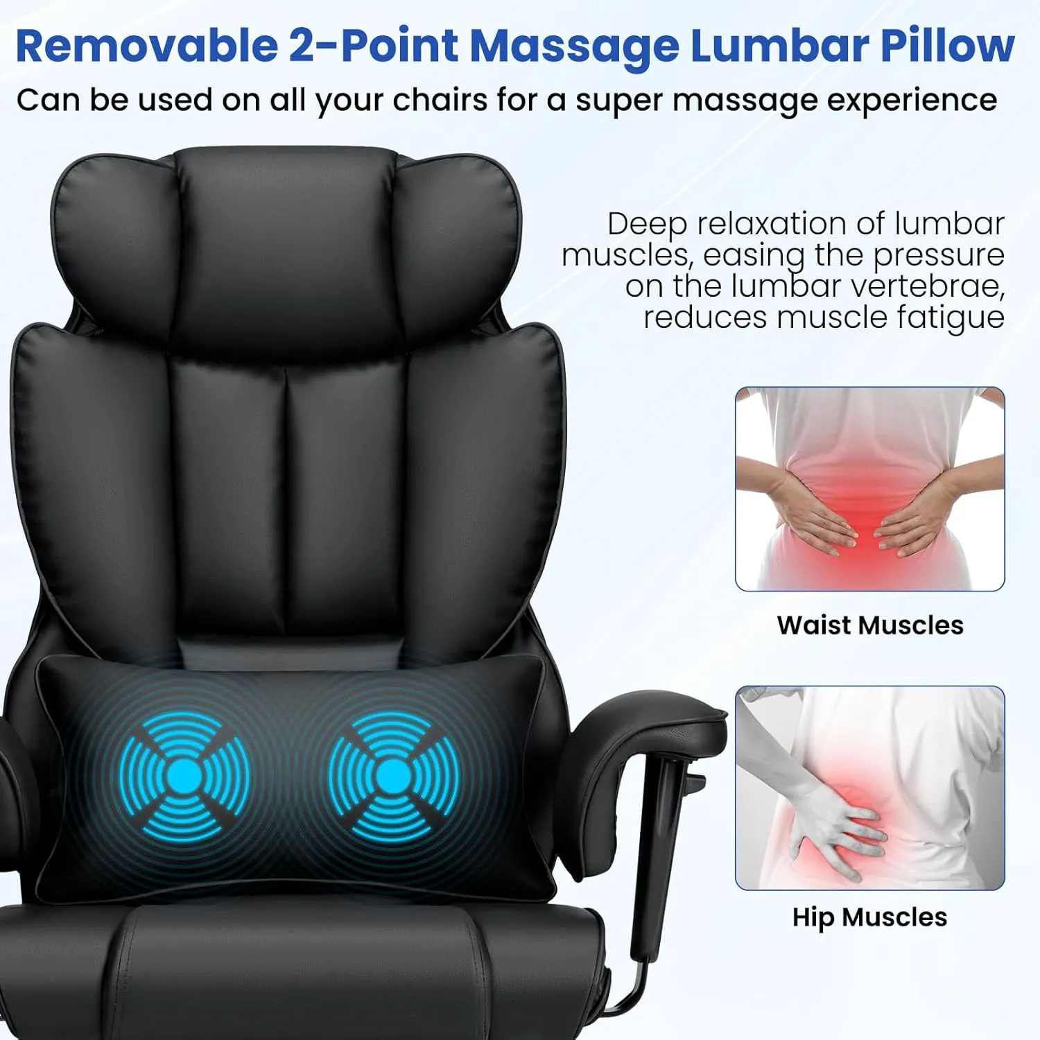 Executive Office Chair Big and Tall with Massage Lumbar Support Heavy Duty Desk Chair with Reclining Office Chair with Footrest High Back Ergonomic PU Leather Chair for Heavy People Black
