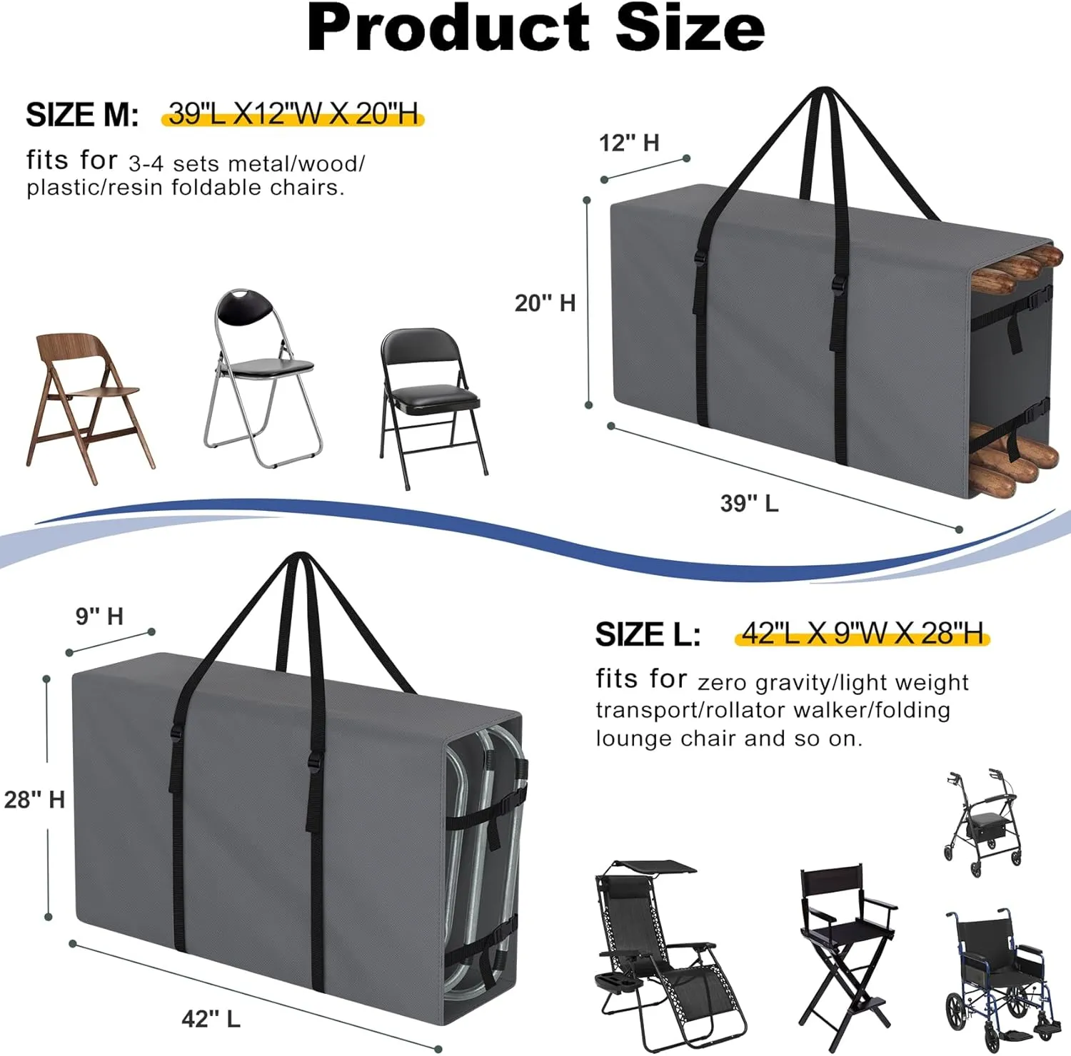 Explore Land 2-in-1 Folding Chair Carring Bag - 900D Furniture Cover for Zero Gravity/Plastic/Resin/Wood Foldable Chairs(39"L x12"W x 20"H, Grey)