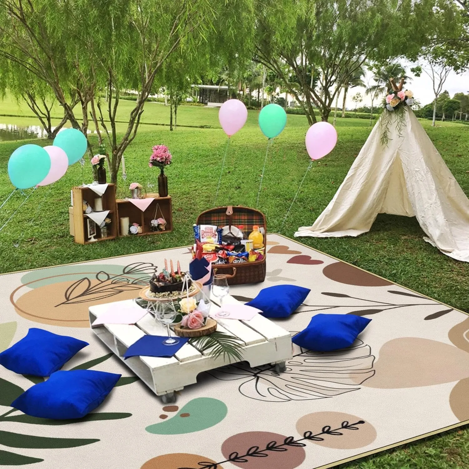 Extra Large Picnic Blankets Waterproof Foldable (60 "x 80") Beach Blanket Waterproof Sandproof,3-Layer Thicking Mat Outdoor Packable Camping Blanket