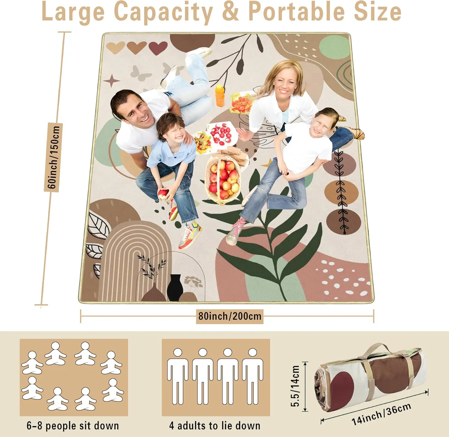 Extra Large Picnic Blankets Waterproof Foldable (60 "x 80") Beach Blanket Waterproof Sandproof,3-Layer Thicking Mat Outdoor Packable Camping Blanket