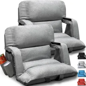 Extra Wide Stadium Seats With Back Support 2 Pack, Exclusive "Sofa Style" Design Thick Bleacher Chairs With Back and Cushion, 6 Reclining Positions - Ultimate Comfort for Sports Events (Grey, 25")