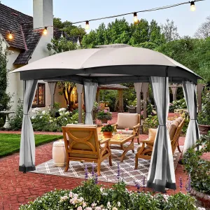 FAB BASED 10x12 Gazebo, Double Vent Canopy Gazebo for Outdoor with Privacy Netting, Easy Setup Patio Pavilion with Steel Frame Strong Legs for Lawn, Backyard, Deck (Ash Grey)