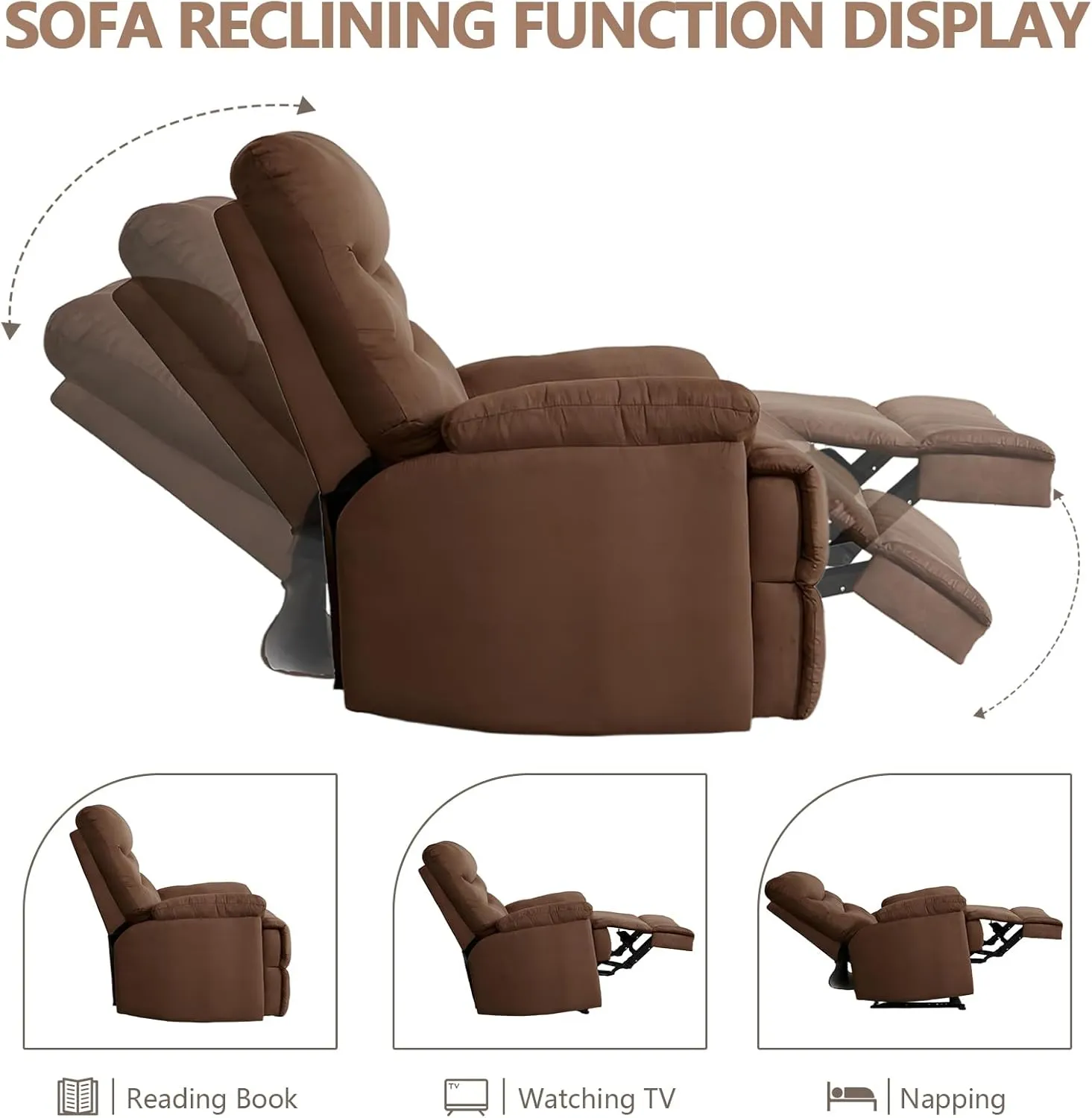 Fabric Lazy Boy Recliner Chair for Bedroom, Manual Reclining Chairs for Adults, Brown Recliner Chair with Adjustable Backrest & Foootrest/Overstuffed Cushion, Havy Duty (Brown 2)