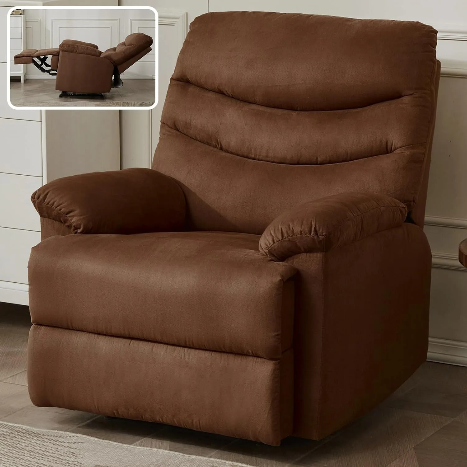 Fabric Lazy Boy Recliner Chair for Bedroom, Manual Reclining Chairs for Adults, Brown Recliner Chair with Adjustable Backrest & Foootrest/Overstuffed Cushion, Havy Duty (Brown 2)
