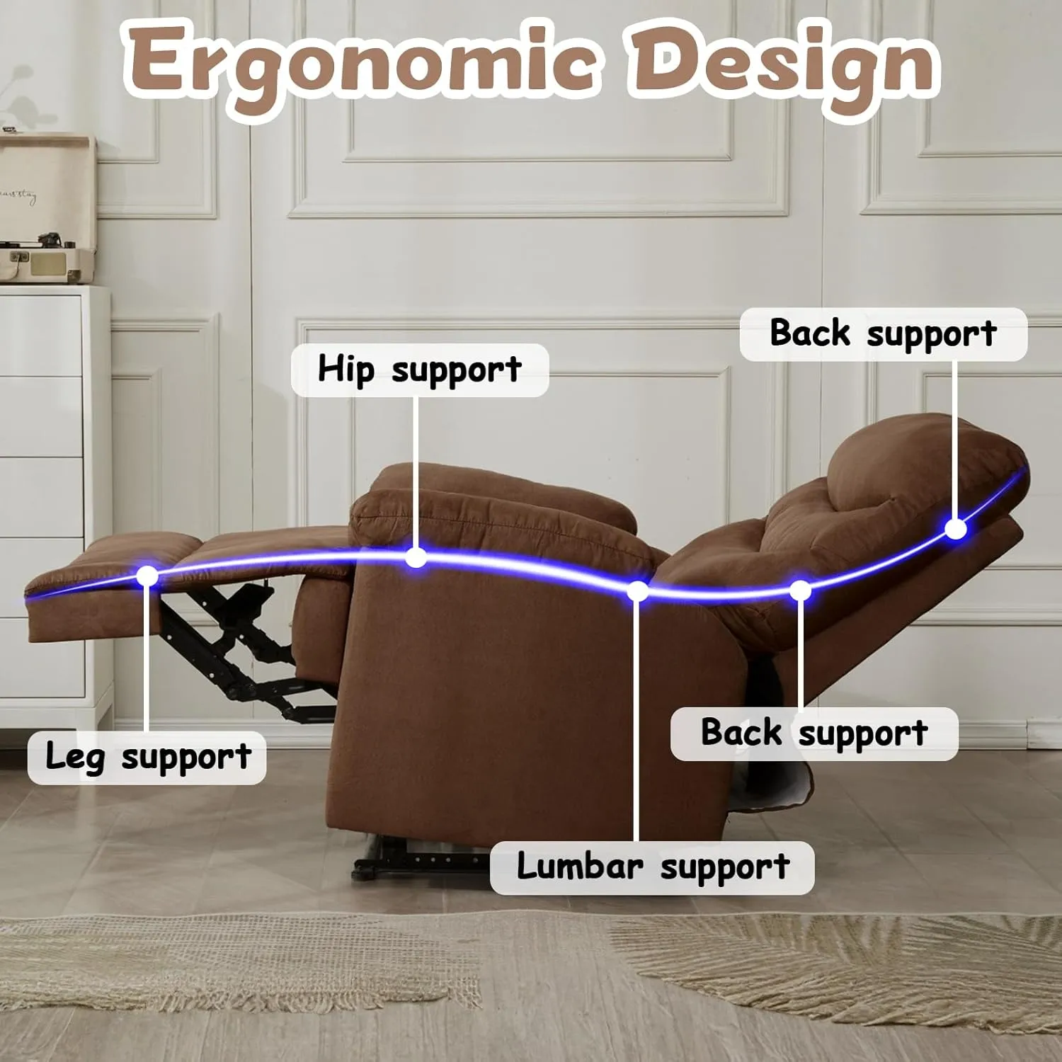 Fabric Lazy Boy Recliner Chair for Bedroom, Manual Reclining Chairs for Adults, Brown Recliner Chair with Adjustable Backrest & Foootrest/Overstuffed Cushion, Havy Duty (Brown 2)