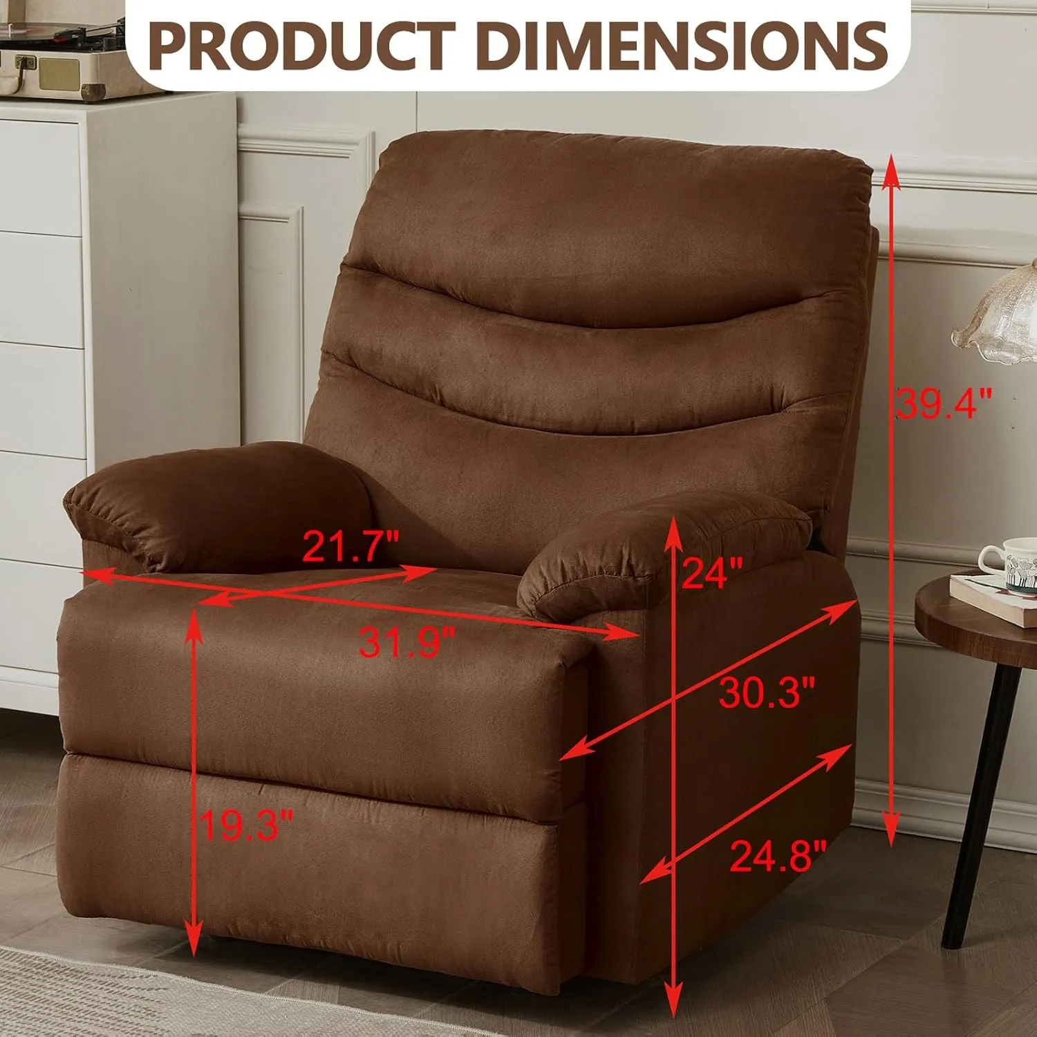 Fabric Lazy Boy Recliner Chair for Bedroom, Manual Reclining Chairs for Adults, Brown Recliner Chair with Adjustable Backrest & Foootrest/Overstuffed Cushion, Havy Duty (Brown 2)