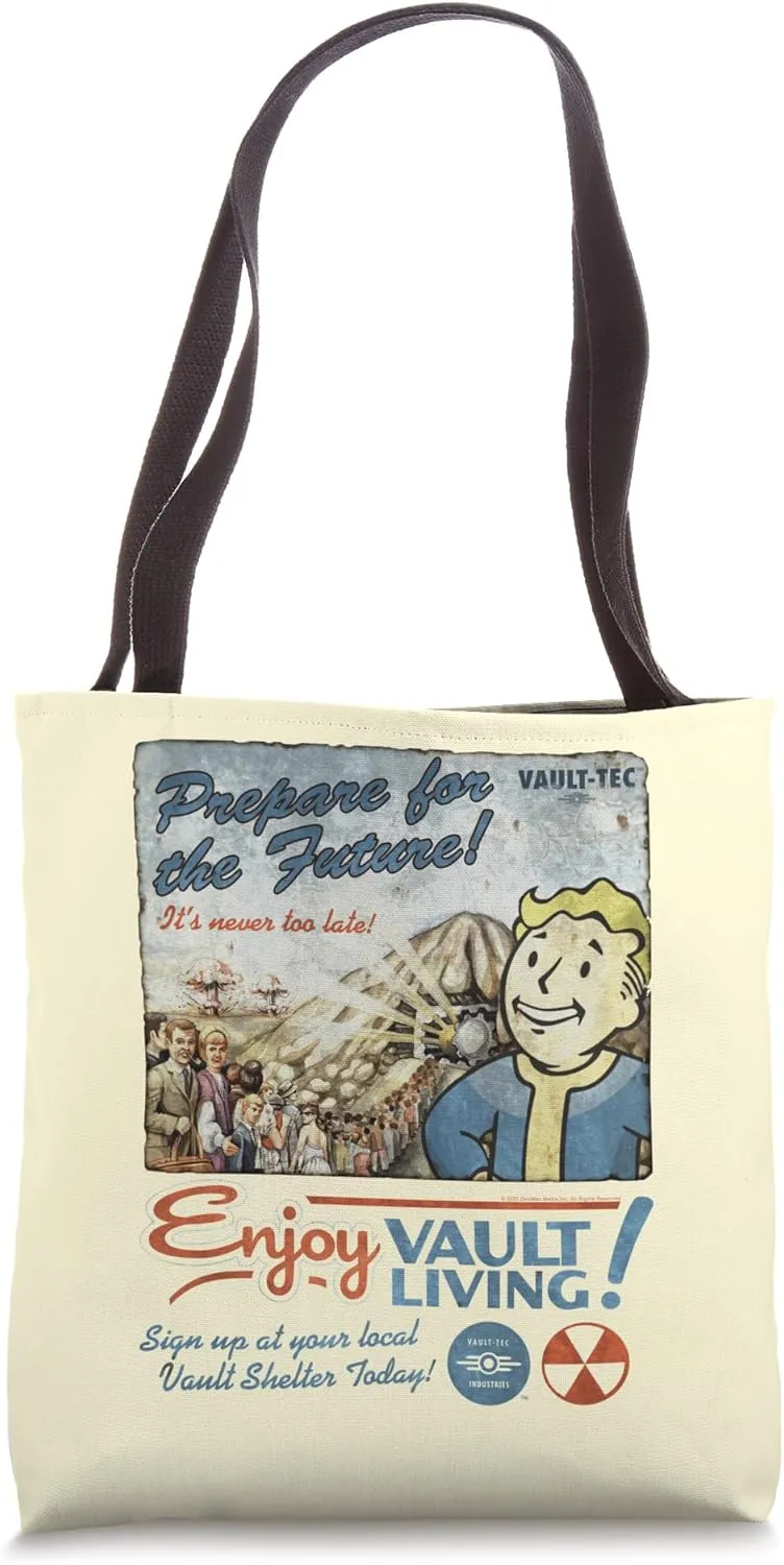 Fallout Video Game Enjoy Vault Living Vault-Tec Retro Ad Tote Bag