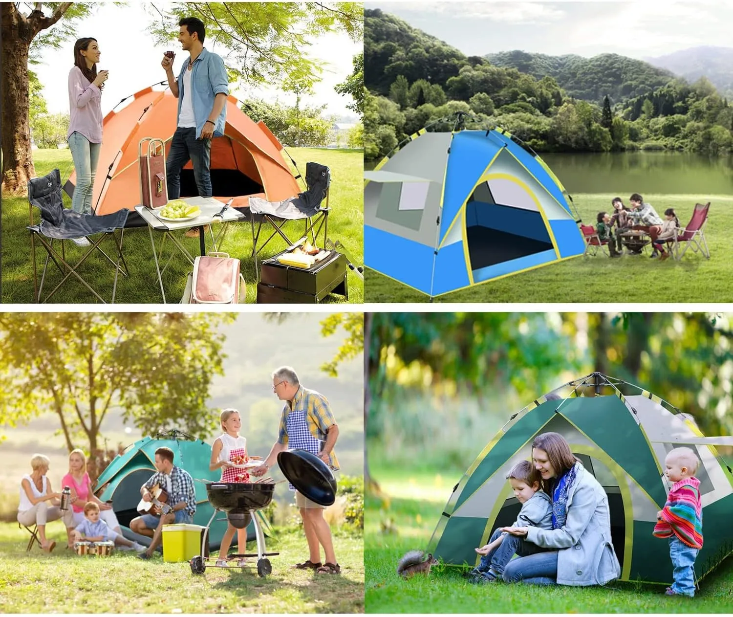 Family Camping Tent, 3-4 Person Double Layer Water-Proof Windproof Portable Tent,3 Modes, Portable with Carry Bag for Traveling, Backpacking, Hiking, Outdoors