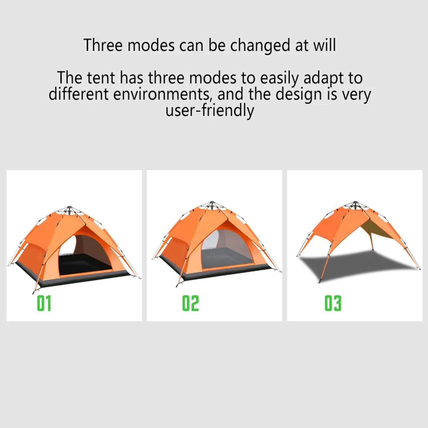 Family Camping Tent, 3-4 Person Double Layer Water-Proof Windproof Portable Tent,3 Modes, Portable with Carry Bag for Traveling, Backpacking, Hiking, Outdoors