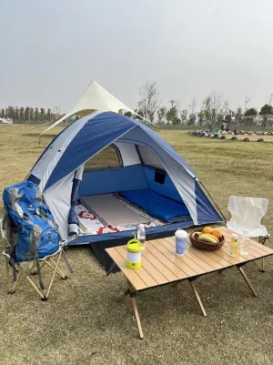 Family Camping Tent, 4 Person Blue & Gray Dome Tent, Easy Setup for Outdoor Trips, Picnics & Backyard Use