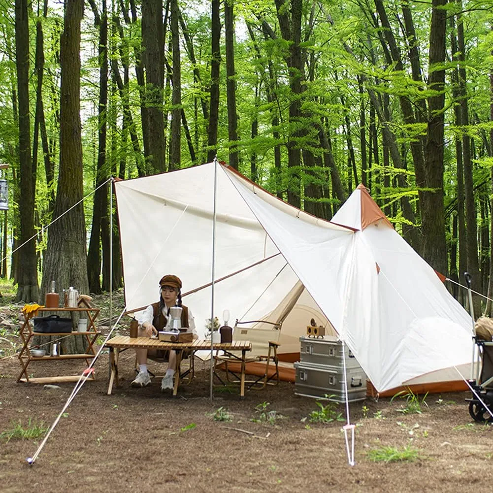 Family Camping Tent Large Double Layer Pyramid Tipi Tent Camping Mongolian Yurt Tent for Picnic, Festival