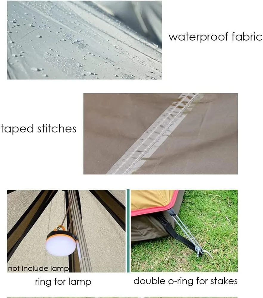 Family Camping Tent Large Waterproof Tipi 4 Person Room Teepee Tent Instant Setup Double Layer for Outdoor Trip Yurt Truck Tent, Black