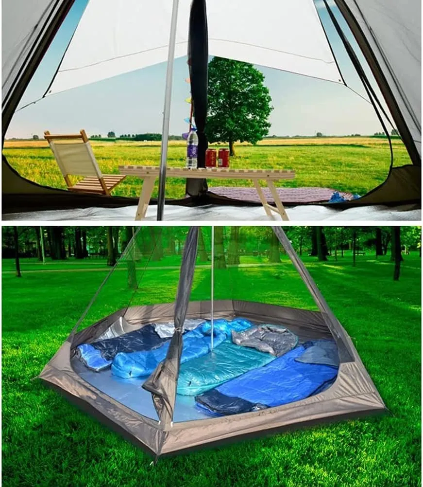 Family Camping Tent Large Waterproof Tipi 4 Person Room Teepee Tent Instant Setup Double Layer for Outdoor Trip Yurt Truck Tent, Black