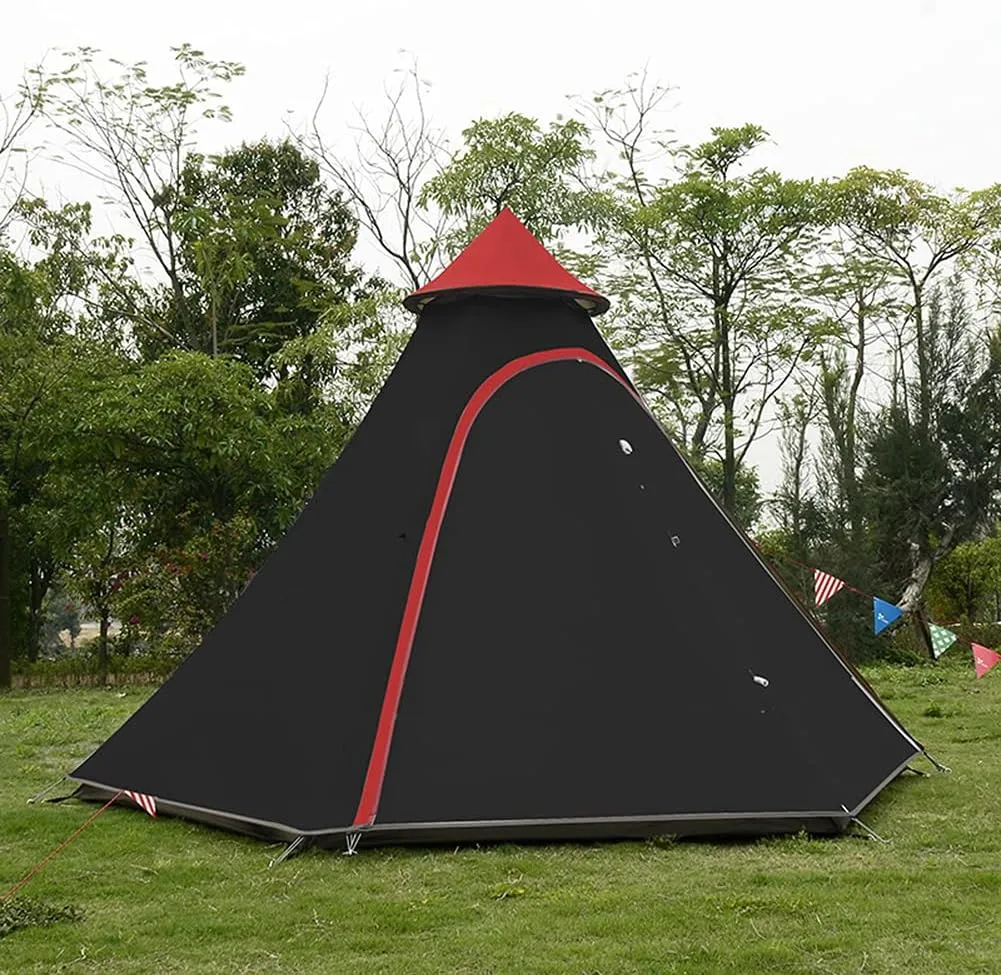 Family Camping Tent Large Waterproof Tipi 4 Person Room Teepee Tent Instant Setup Double Layer for Outdoor Trip Yurt Truck Tent, Black