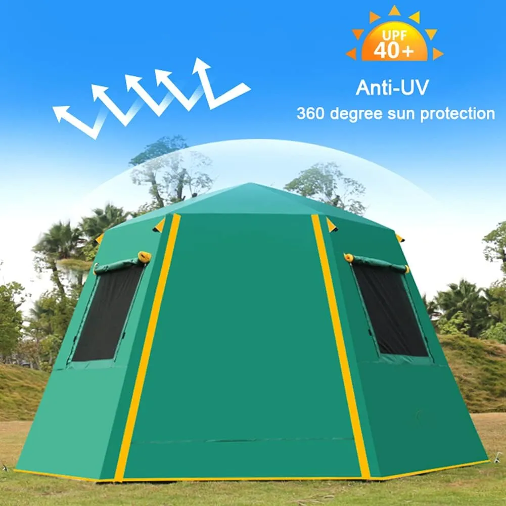 Family Outdoor Camping Tent Automatic Pop-Up Tent 3-4 Person Double Layer Instant Tent Easy Set Up Ideal Outdoor Gifts, Green