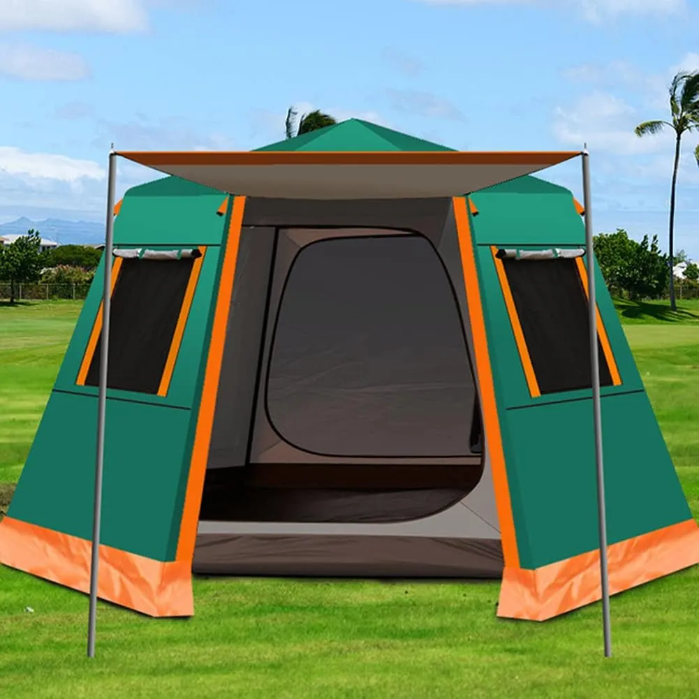 Family Outdoor Camping Tent Automatic Pop-Up Tent 3-4 Person Double Layer Instant Tent Easy Set Up Ideal Outdoor Gifts, Green