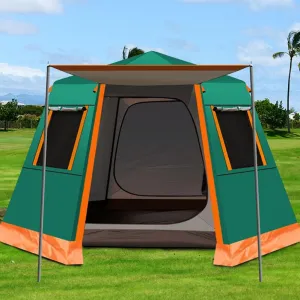 Family Outdoor Camping Tent Automatic Pop-Up Tent 3-4 Person Double Layer Instant Tent Easy Set Up Ideal Outdoor Gifts, Green