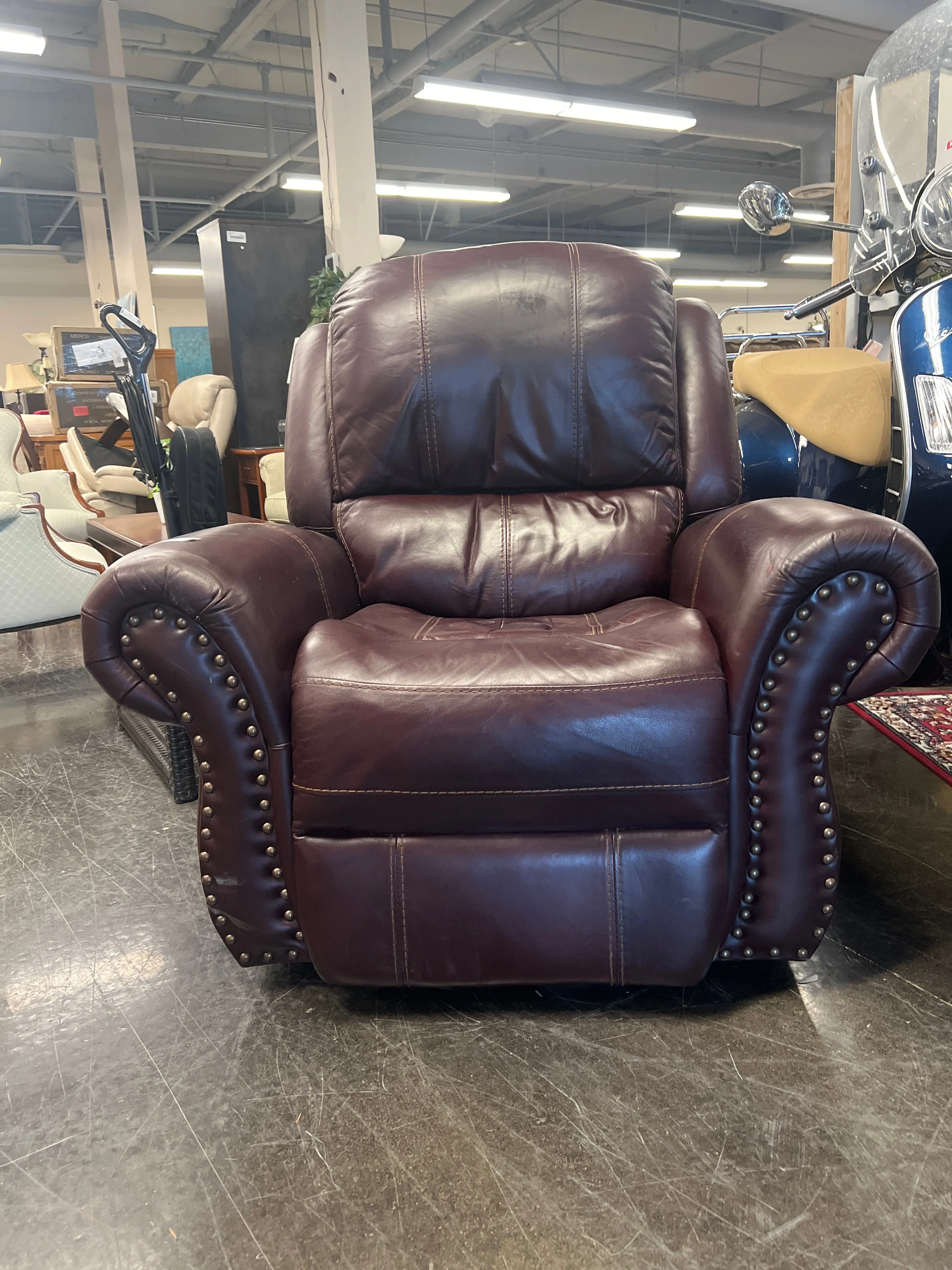Faux Leather Mahogany Reclining Chair With Rivots