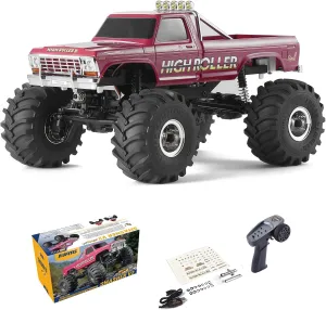 FCX24 FMS 1/24 Smasher Monster RC Crawlers - FCX24 RC Truck 8km/h 2 Speed Transmission for Adults, Remote Control Car RTR with USB Charger (Red)