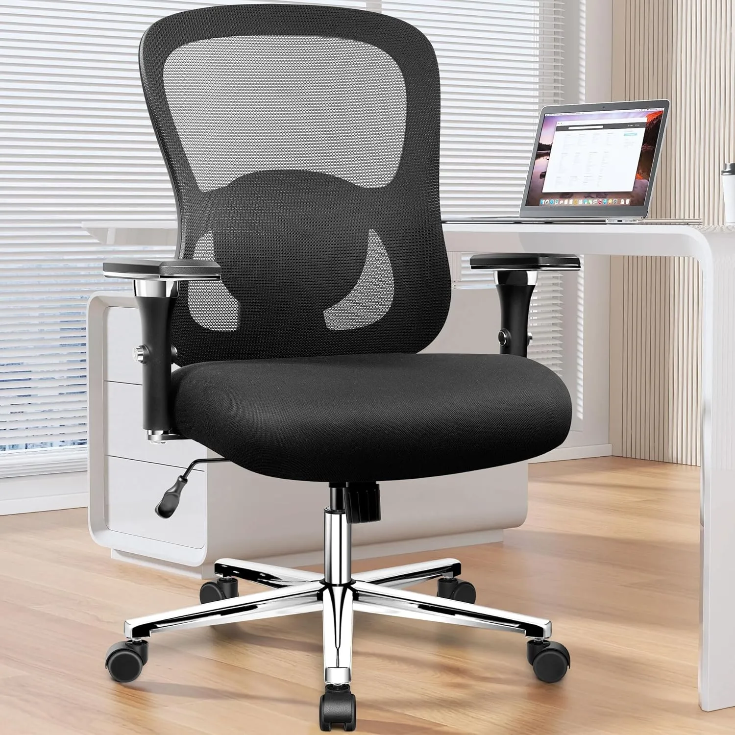 FelixKing Big and Tall Office Chair - 500lbs Heavy Duty Mesh Desk Chair for Heavy People Ergonomic Computer Chair with Extra Wide Thick Seat Armrests and Adjustable Lumbar Support Swivel Wheels Black