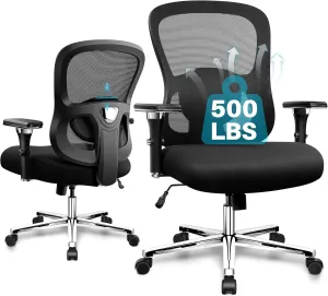 FelixKing Big and Tall Office Chair - 500lbs Heavy Duty Mesh Desk Chair for Heavy People Ergonomic Computer Chair with Extra Wide Thick Seat Armrests and Adjustable Lumbar Support Swivel Wheels Black