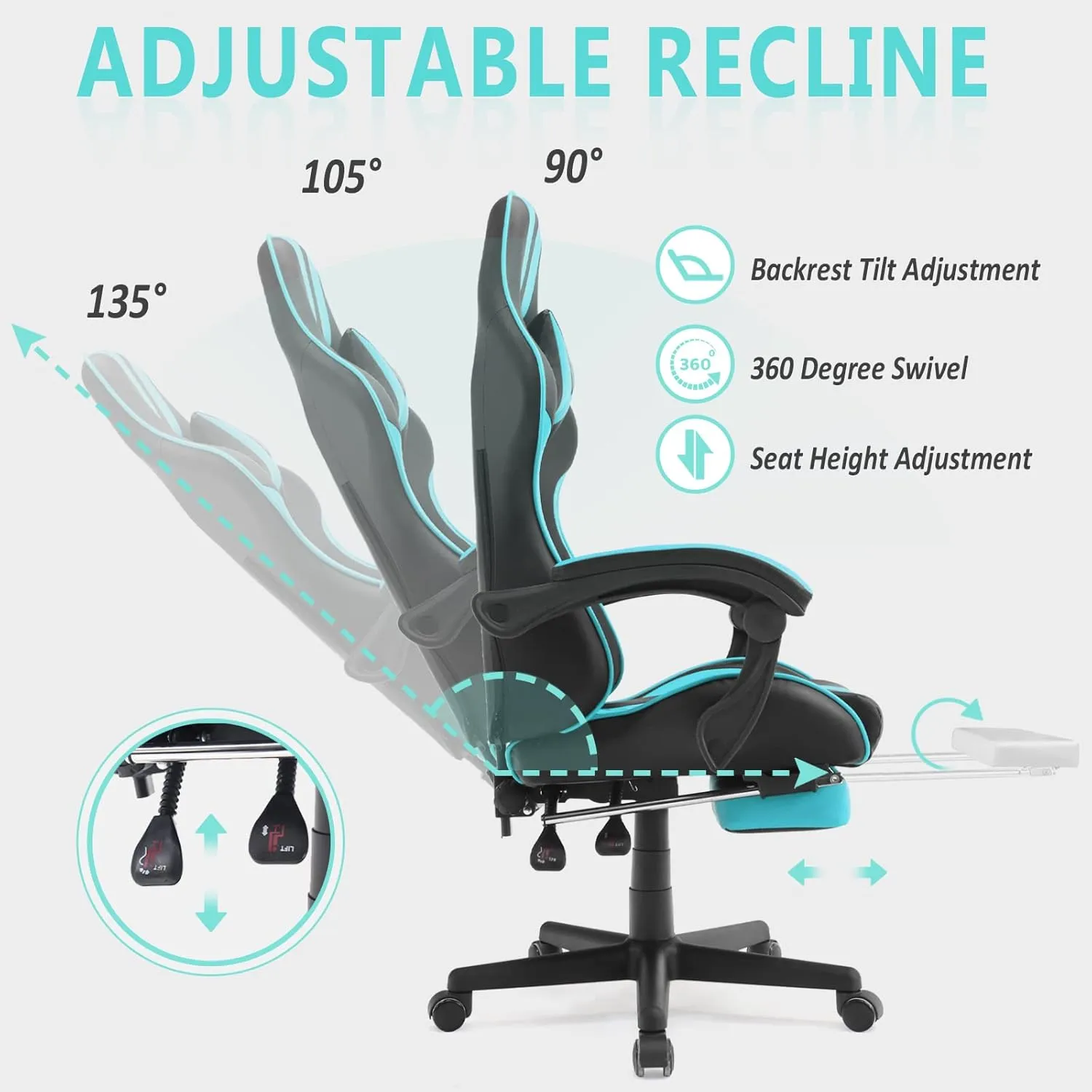 Ferghana Miami Blue Ergonomic Gaming Chair for Adults & Teens