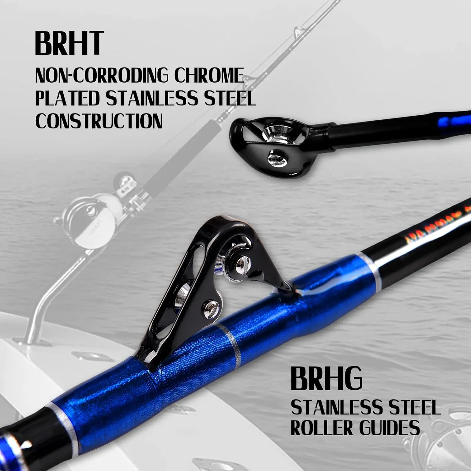 Fiblink 2-Piece Saltwater Offshore Heavy Bent/Straight Butt Trolling Rod Fishing Roller Rod Conventional Boat Deep Sea Fishing Pole (5'1"/5'6"/6'/6'6",30-50lb/50-80lb/80-120lb)