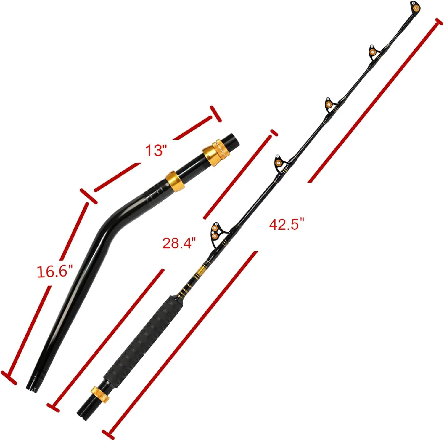 Fiblink Bent Butt Fishing Rod 2-Piece Saltwater Offshore Trolling Rod Big Game Roller Rod Conventional Boat Fishing Pole