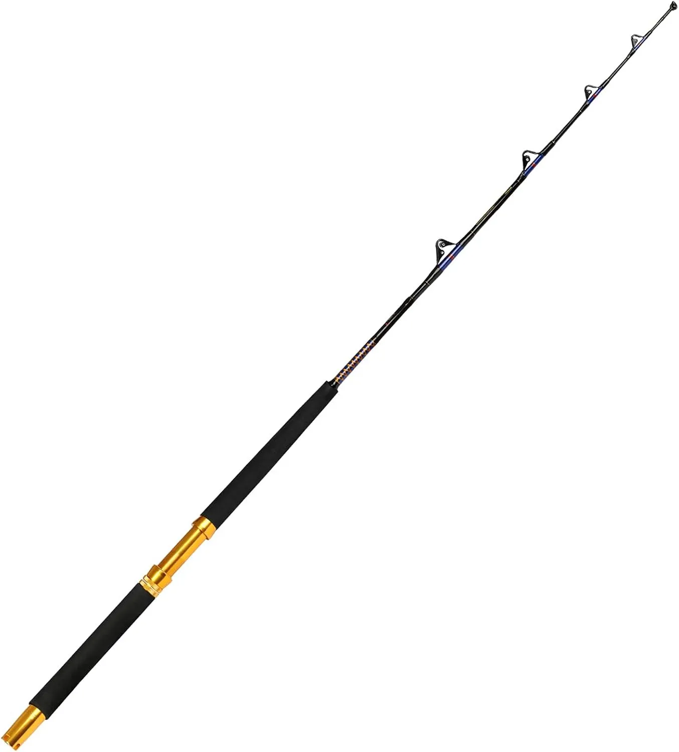 Fiblink Saltwater Fishing Trolling Rod 1 Piece/2 Piece Heavy Roller Rod Big Name Conventional Boat Fishing Pole with Roller Guides (30-50lb/50-80lb/80-120lb,5'6"/6'6")