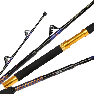 Fiblink Saltwater Fishing Trolling Rod 1 Piece/2 Piece Heavy Roller Rod Big Name Conventional Boat Fishing Pole with Roller Guides (30-50lb/50-80lb/80-120lb,5'6"/6'6")