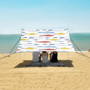 Fish Seamless Pattern Beach Canopy Tent Anti-UV & Wind Resistant, Colorful Camping Sun Shelter Easy Setup Portable,Outdoor Shade Tents with Sandbags,Sand Shovels,Ground Pegs & Stability Poles