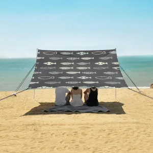 Fish Trendy Seamless Pattern Beach Canopy Tent Anti-UV & Wind Resistant, Camping Sun Shelter Easy Setup Portable,Outdoor Shade Tents with Sandbags,Sand Shovels,Ground Pegs & Stability Poles