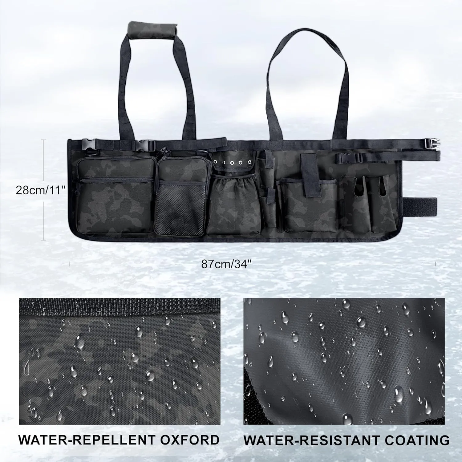 Fishing Bucket Organizer with Bucket Cover, Ice Fishing Tackle Bag with Rod & Plier Holder, Multi-Pockets for 5 Gallon Bucket Fishing Gear & Accessories