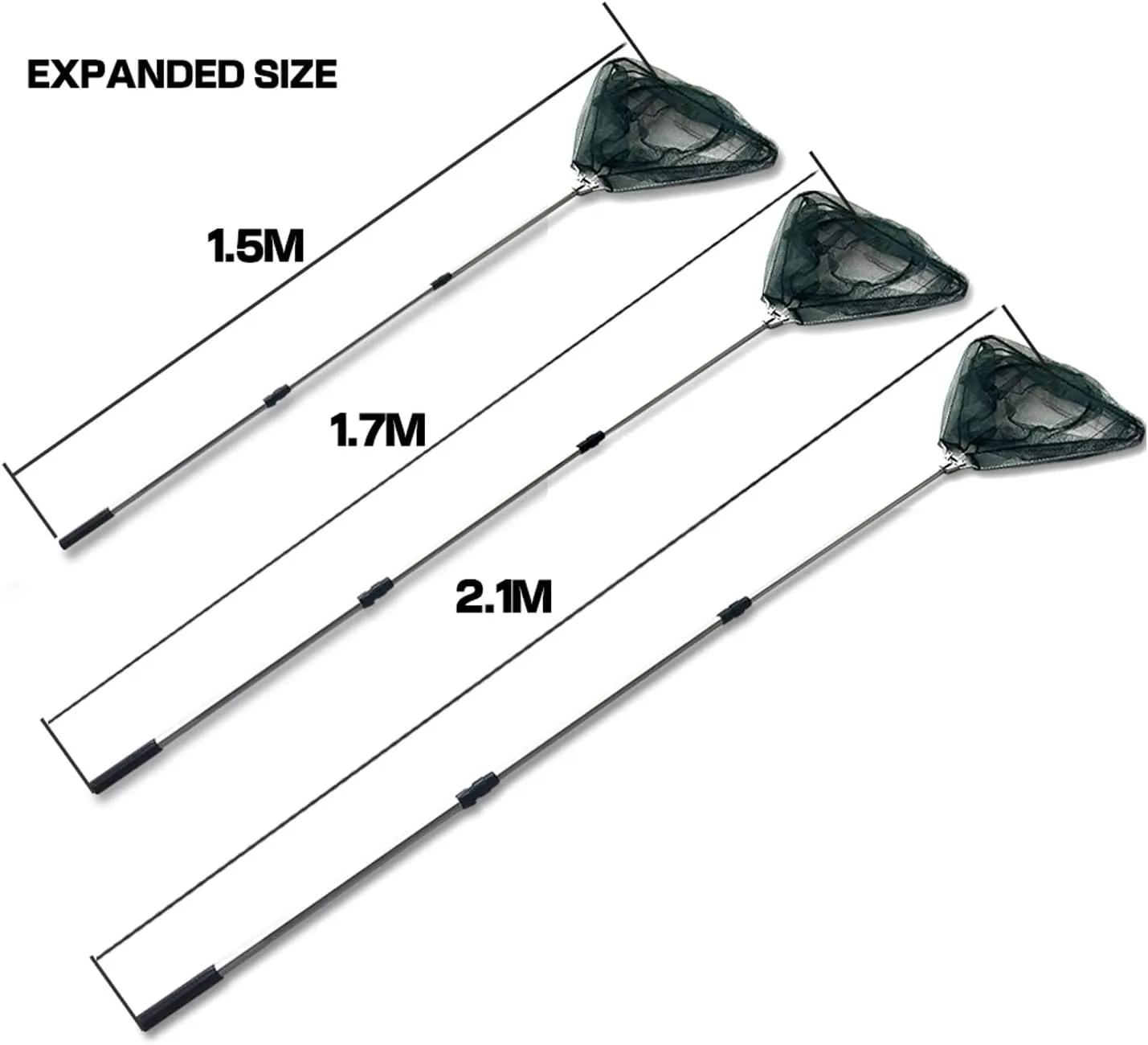 Fishing Net Triangular Folding Fishing Landing Net Aluminum 3 Section Extending Pole Handle Green Fishing Net Shovels Rope Net Collapsible Fshing