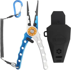 Fishing Pliers Saltwater Resistant Fishing Gear Aluminum Fishing Pliers Line Cutter Hook Remover Fishing Split Ring Pliers with Coiled Lanyard and Sheath Fishing Tools for Men