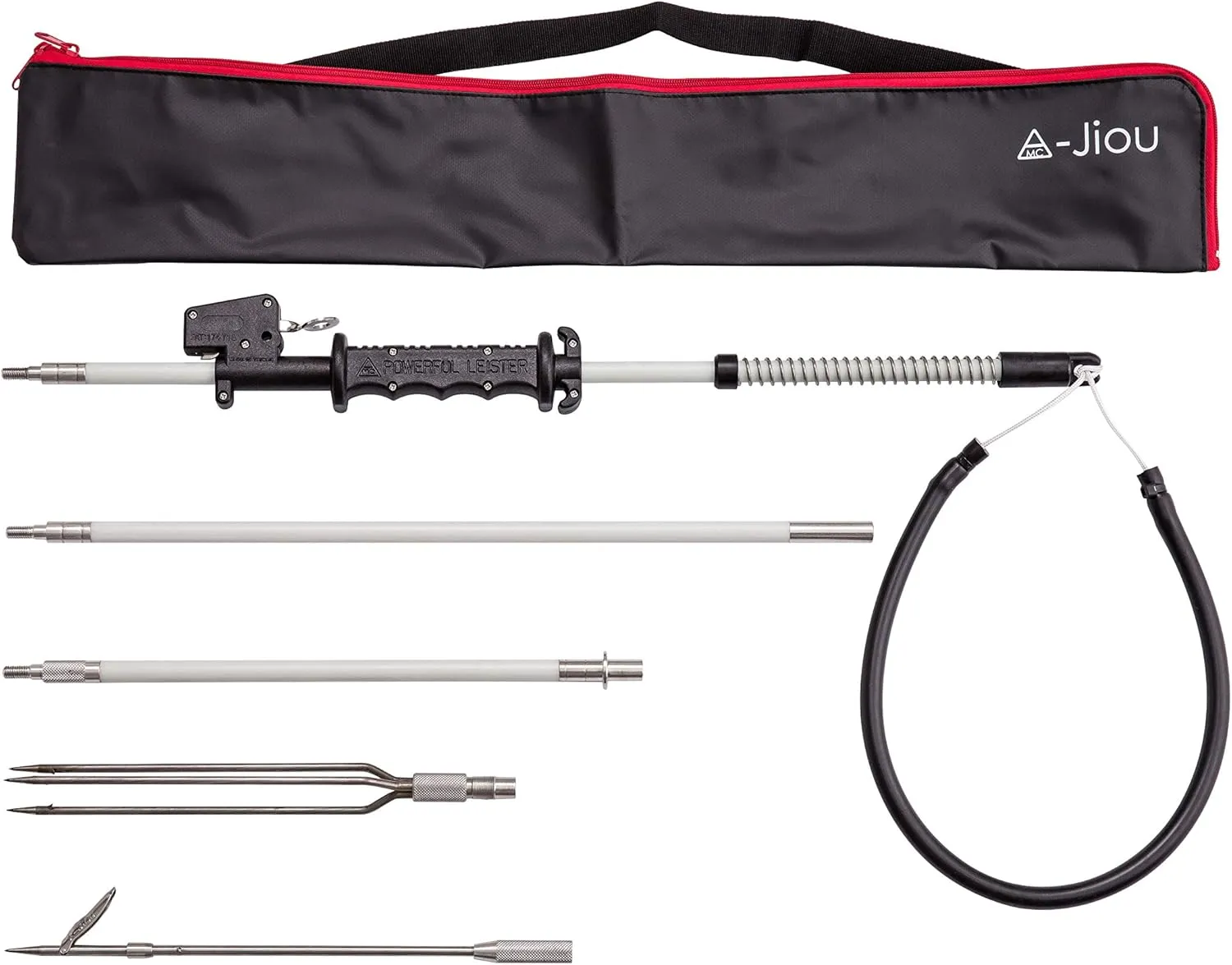 Fishing Pole Spear semi-Automatic Glass Fiber 5.5' Travel 3 Pieces Hawaiian Sling with 2 Tips and Bag