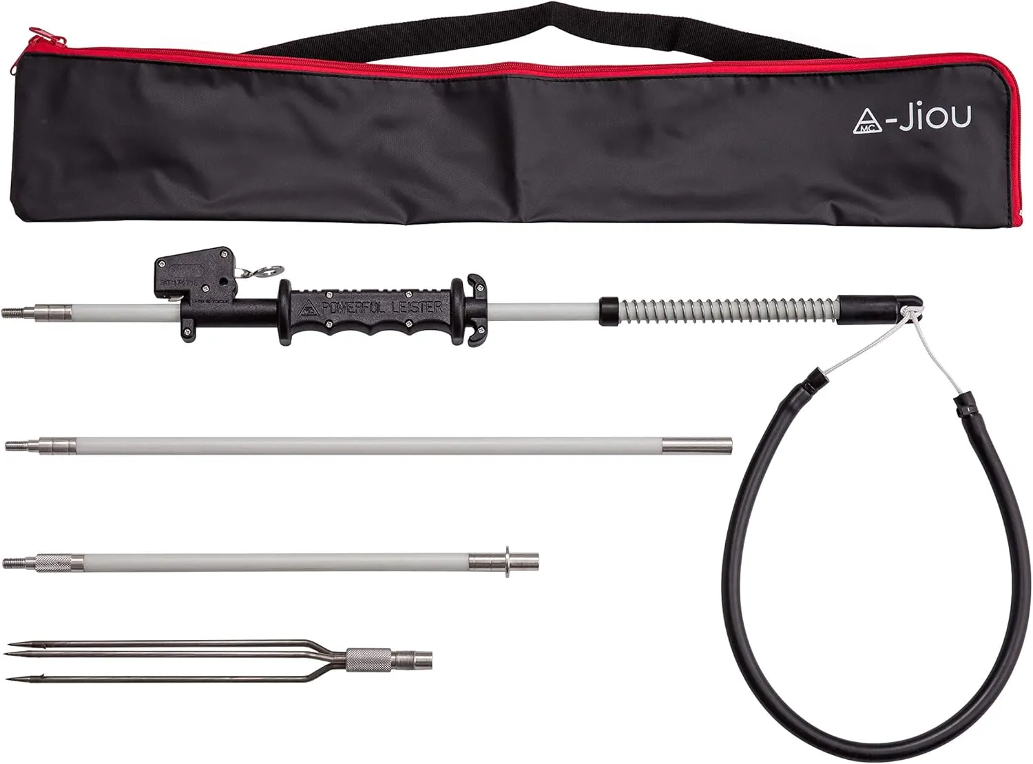 Fishing Pole Spear Trigger Glass Fiber 5.5' Travel 3 Pieces Hawaiian Sling with 3 Prong Tip and Bag