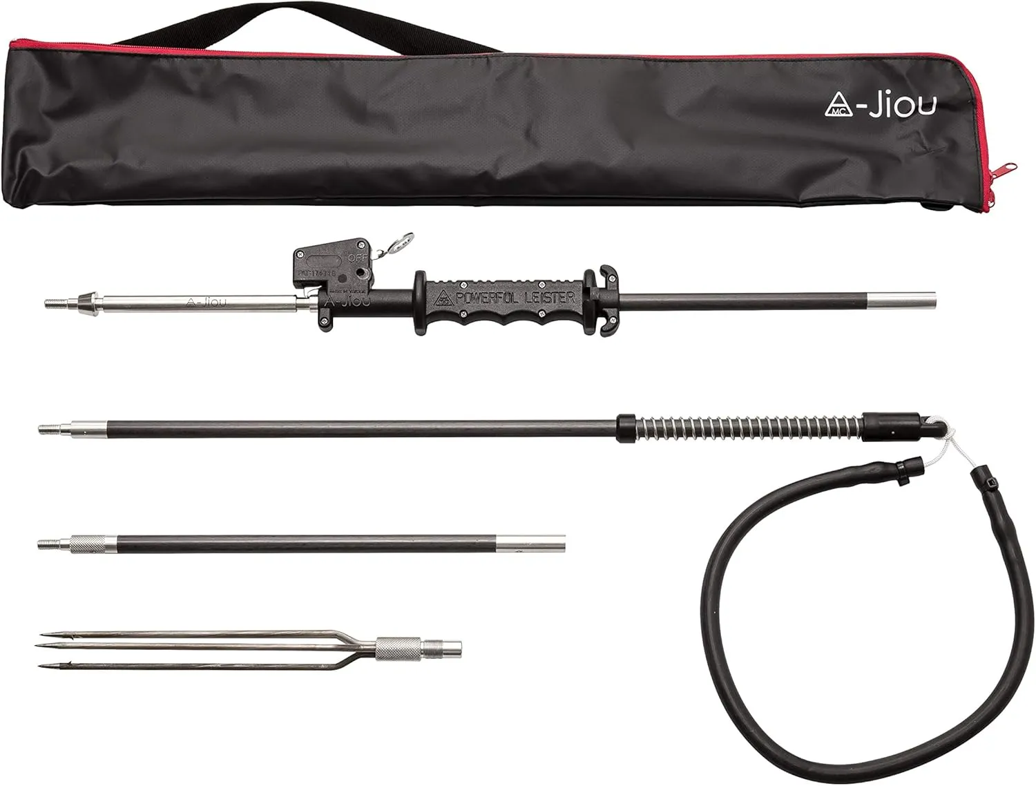 Fishing Pole Spear Trigger (Two-Stage) Carbon 6' Travel 3 Pieces Hawaiian Sling with 3 Prong Tip and Bag