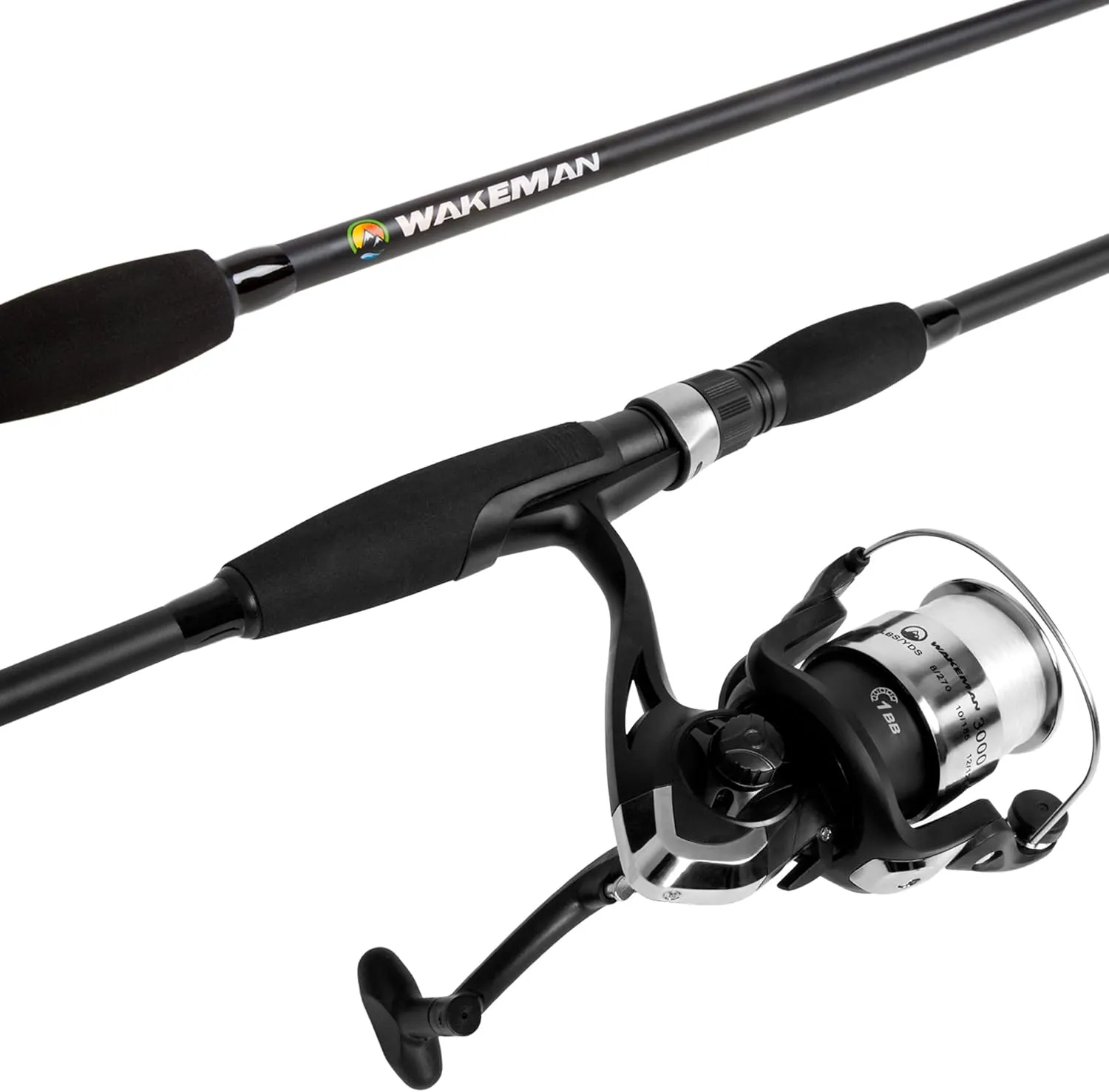 Fishing Rod and Reel Combo - 2pc Strike Series Medium Action 78-Inch Spinning Reel Fishing Pole - Angling Gear for Bass and Trout by Wakeman, 6.5 feet