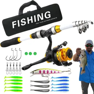 Fishing Rod and Reel Combo - Telescopic Collapsiblee Fishing Pole with Reels | Lightweight Carrier Bag | Fishing Rod Reel Combo with Storage Bag | Portable Fishing Equipment for Fishing Enthu