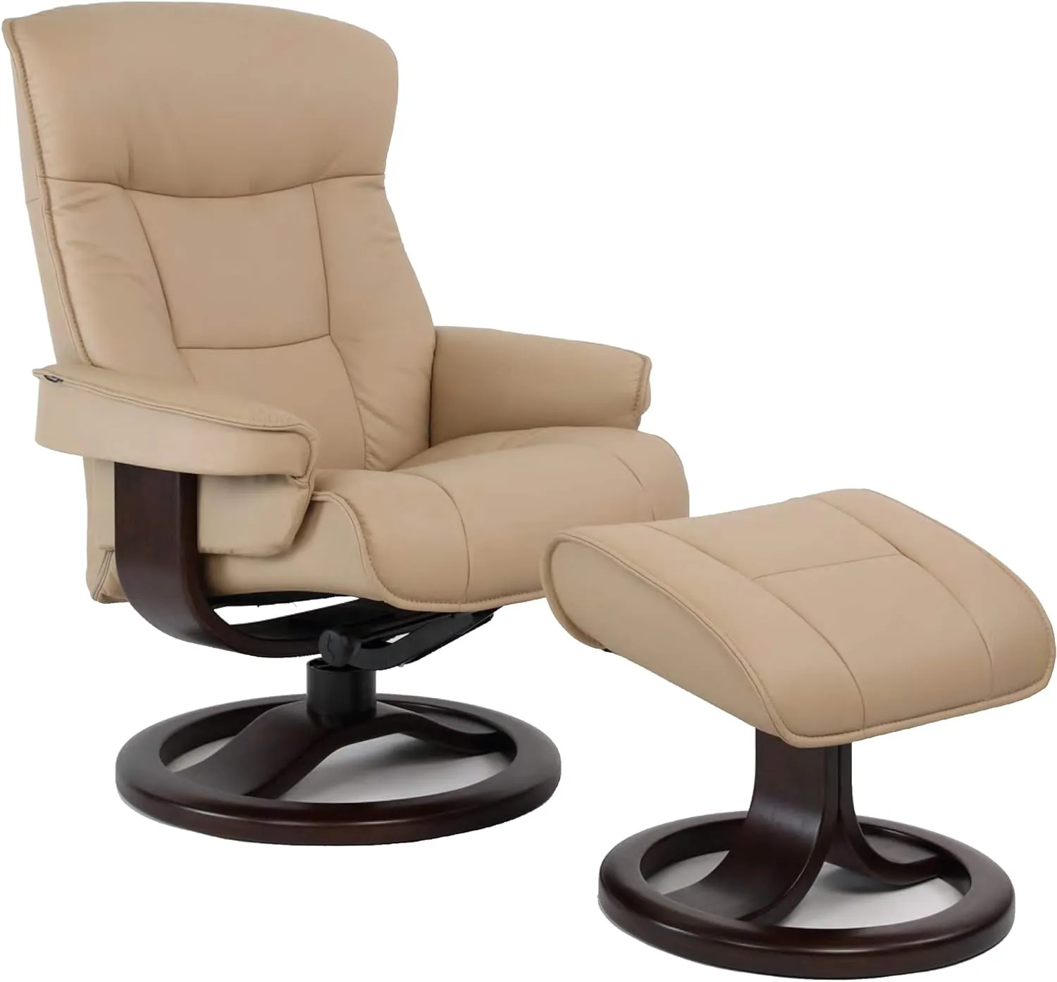 Fjords 775 Bergen Large Recliner and Ottoman Norwegian Ergonomic Scandinavian Lounge Reclining Chair Furniture Nordic Line Genuine Cappuccino Leather Teak Wood