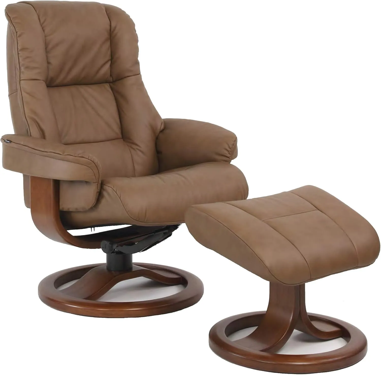 Fjords 855 Loen Small Leather Recliner Norwegian Ergonomic Scandinavian Lounge Reclining Chair Furniture Nordic Line Genuine Cappuccino Leather Teak Wood