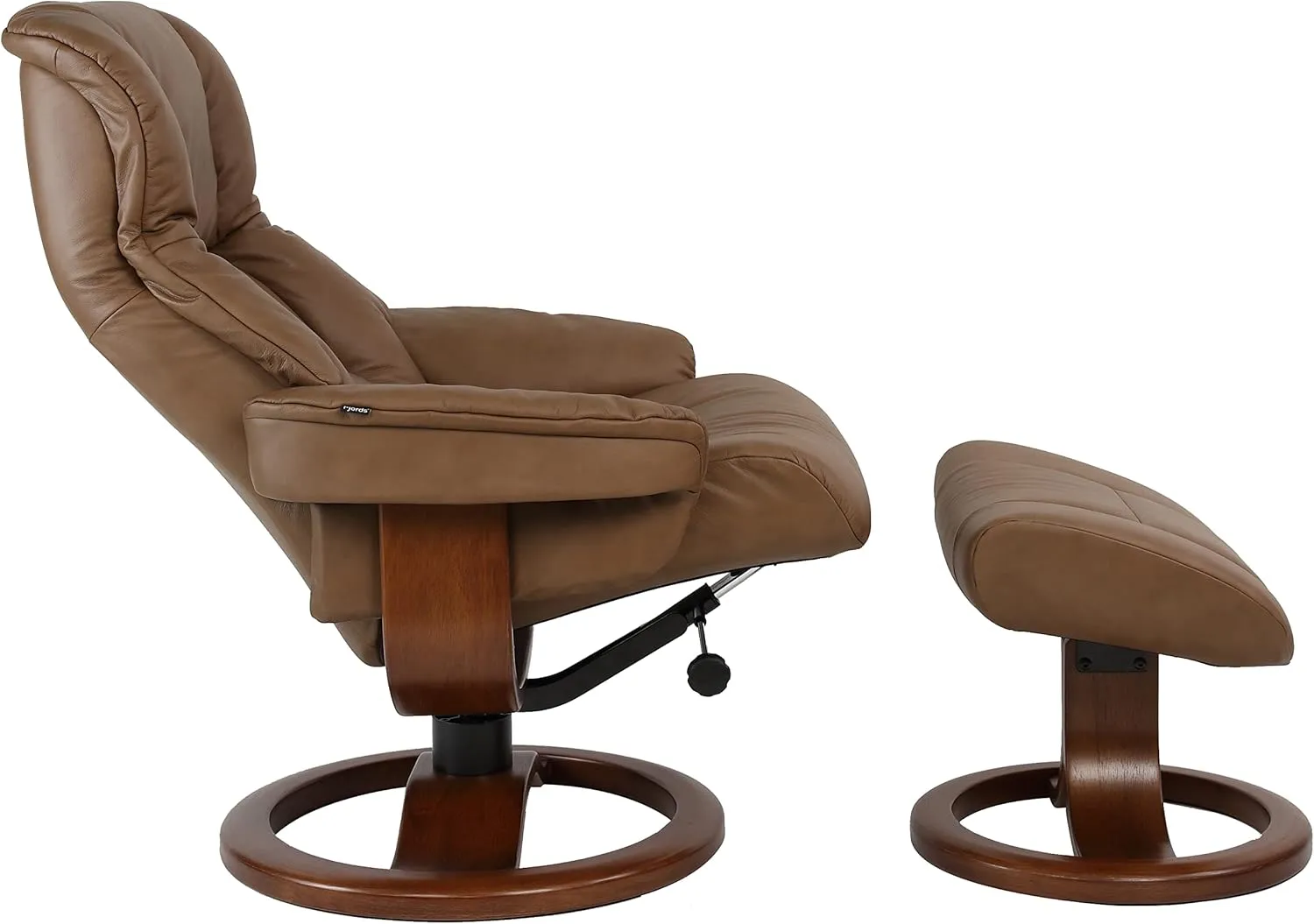 Fjords 855 Loen Small Leather Recliner Norwegian Ergonomic Scandinavian Lounge Reclining Chair Furniture Nordic Line Genuine Cappuccino Leather Teak Wood