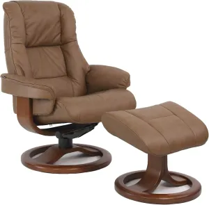 Fjords 855 Loen Small Leather Recliner Norwegian Ergonomic Scandinavian Lounge Reclining Chair Furniture Nordic Line Genuine Cappuccino Leather Teak Wood