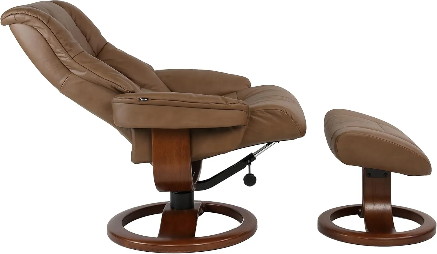 Fjords 855 Loen Small Leather Recliner Norwegian Ergonomic Scandinavian Lounge Reclining Chair Furniture Nordic Line Genuine Havana Dark Brown Leather Teak Wood