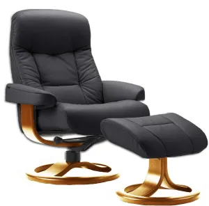 Fjords Hjellegjerde Leather Norwegian Ergonomic Scandinavian Lounge Reclining Chair 215 Muldal Large Swivel Recliner Furniture Nordic Line Genuine Black Leather Cherry Wood