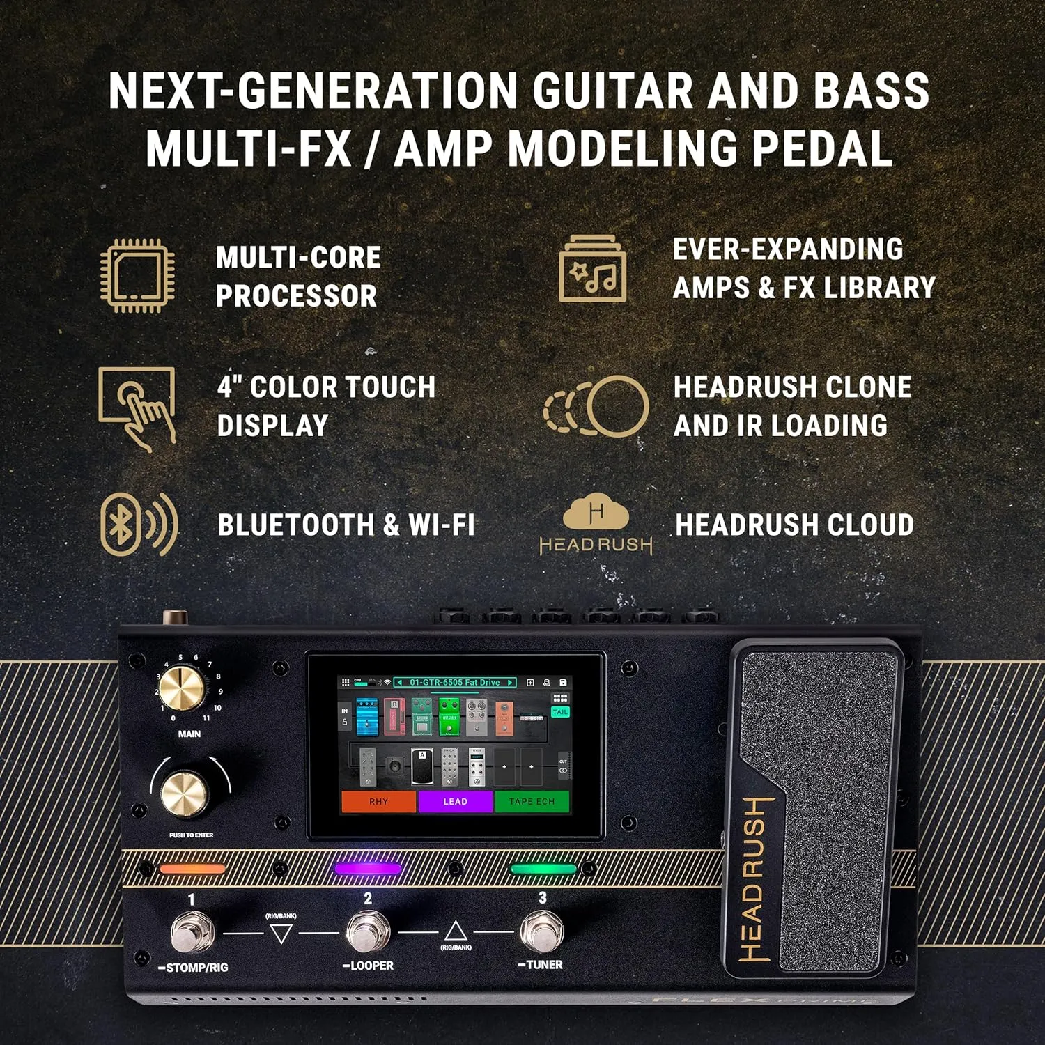 Flex Prime - Guitar and Bass Multi Effects Pedal and Amp Modeling Processor with Touchscreen, Looper, Wi-Fi, Bluetooth, IR Loader, USB, Lessons