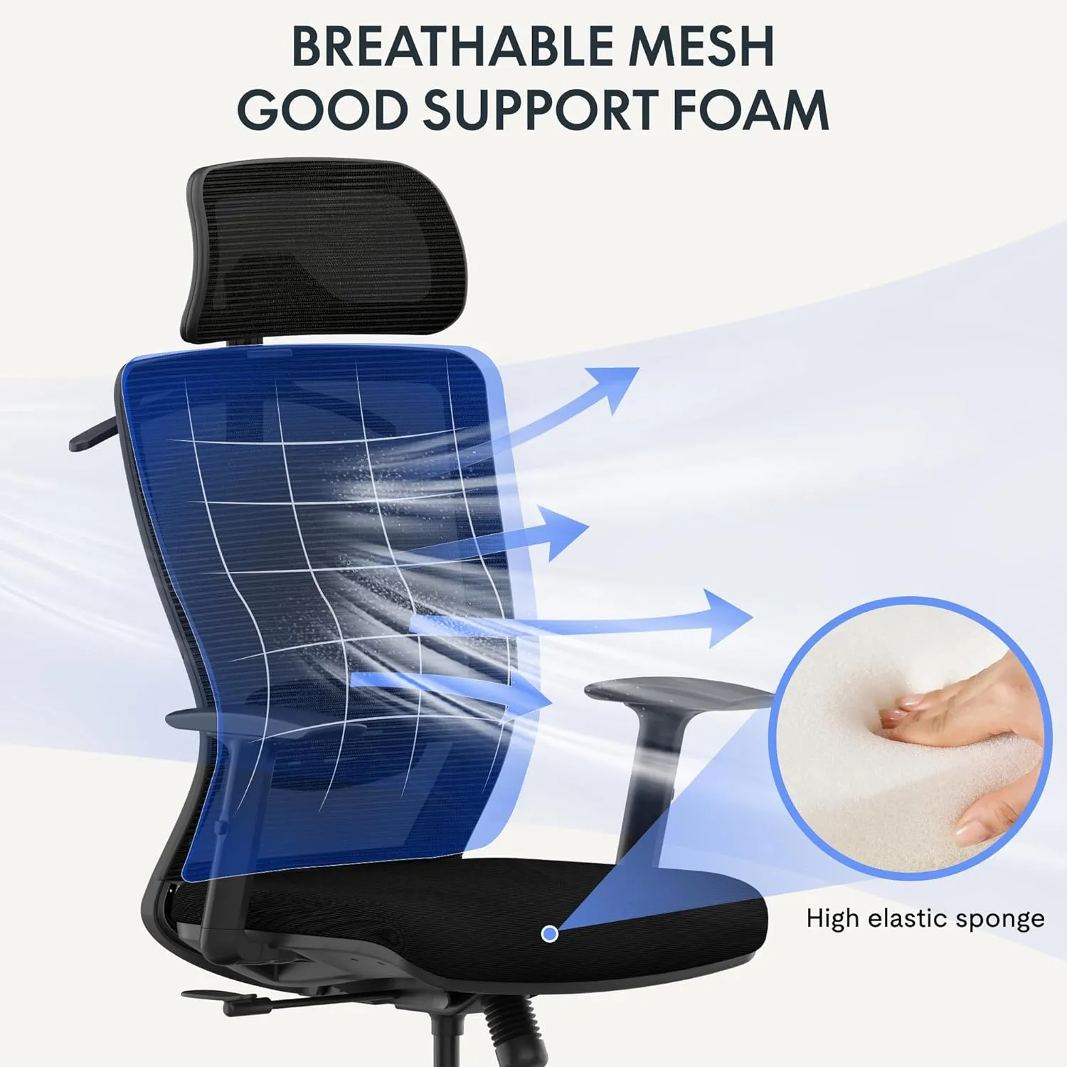 FLEXISPOT Ergonomic Office Chair, High Back Swivel Computer Chair, Home Office Desk Chairs, with 2D Headrest/Adjustable Back Support/Heavy Duty Base, Foam Seat Cushion, Black