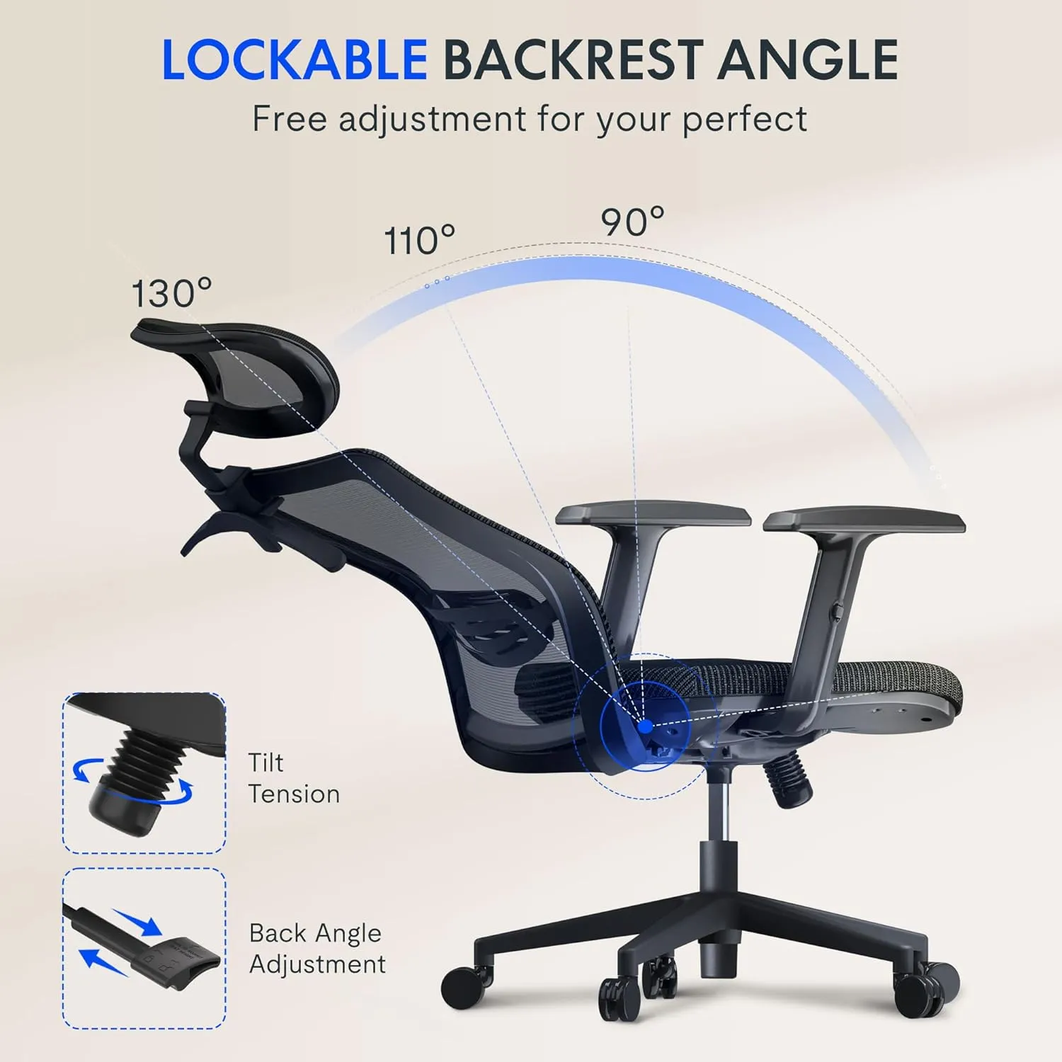 FLEXISPOT Ergonomic Office Chair, High Back Swivel Computer Chair, Home Office Desk Chairs, with 2D Headrest/Adjustable Back Support/Heavy Duty Base, Foam Seat Cushion, Black